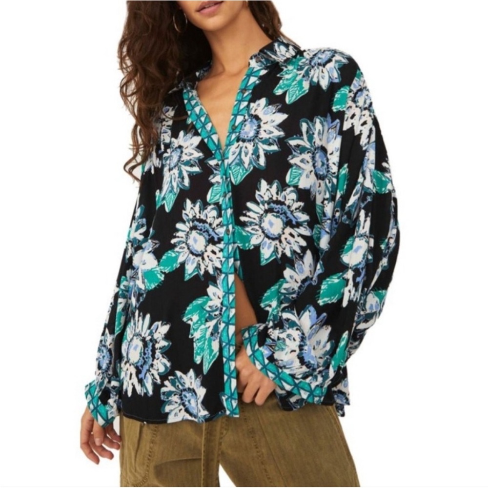 Free People New Vibrations Blouse Black Combo